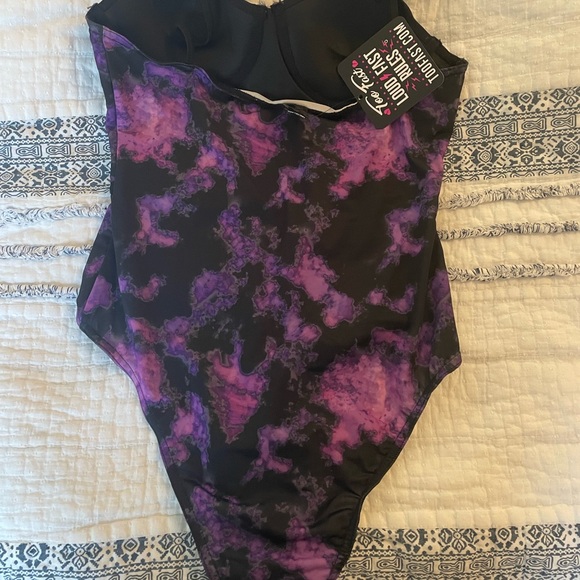 TOO FAST BRAND PUNK ROCK TIE DYE PLAID CORSET ONE PIECE SWIMSUIT - Picture 2 of 4